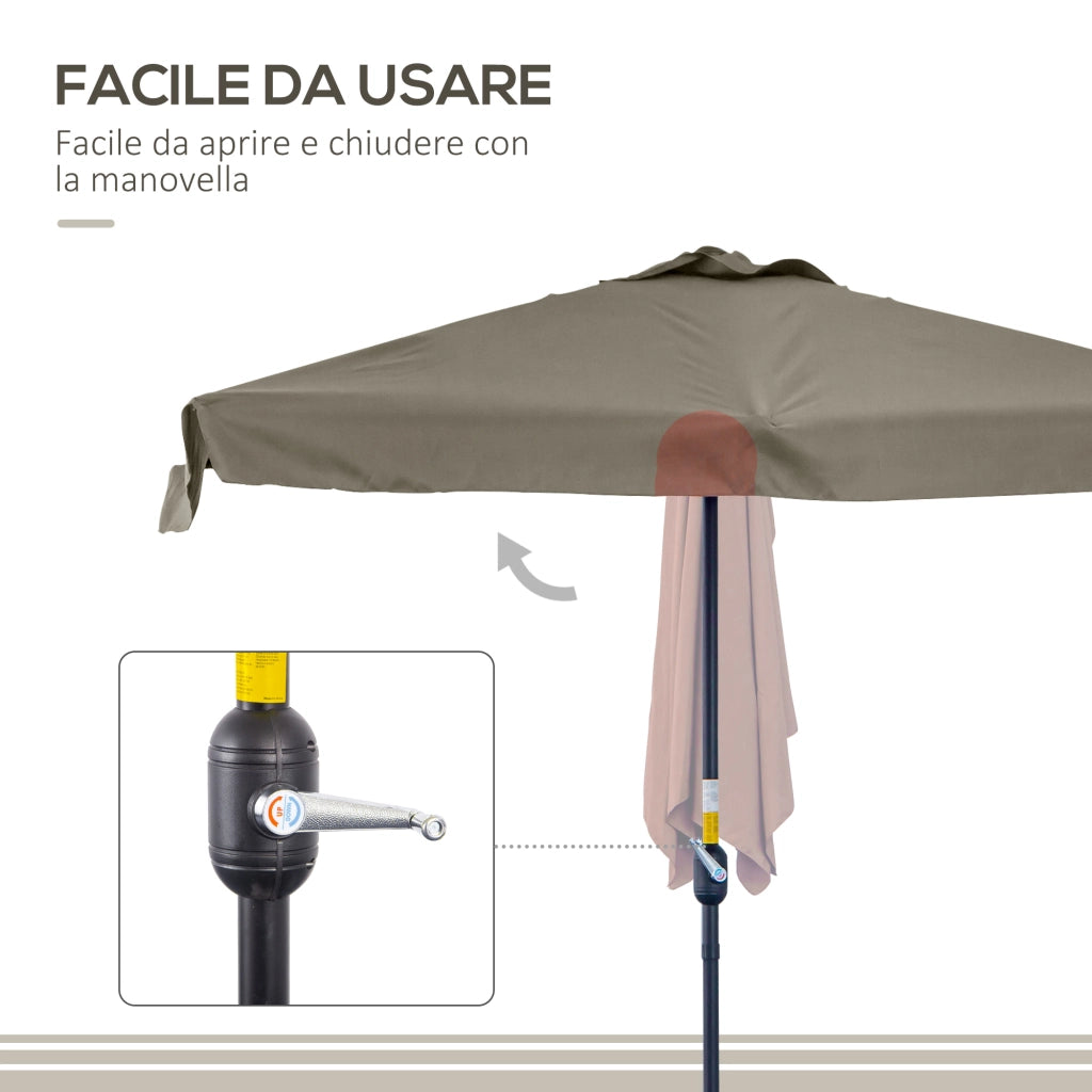 EasyComfort Ombrellone Semicircolare 2.3x1.3 m da Terrazza e Giardino per Parete con Manovella, Caffè