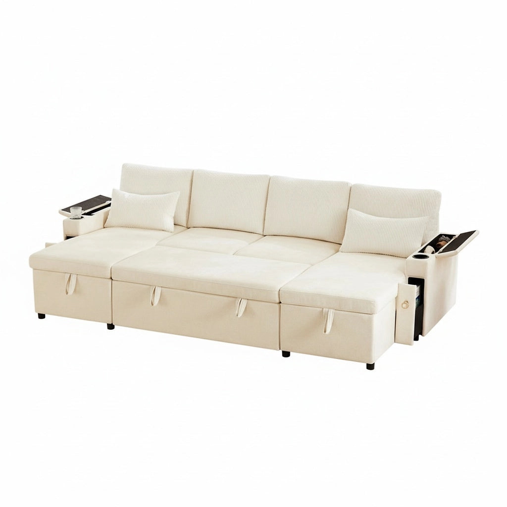 Divano letto 4 posti a U - Xylo - Angolare, con ripostiglio, beige