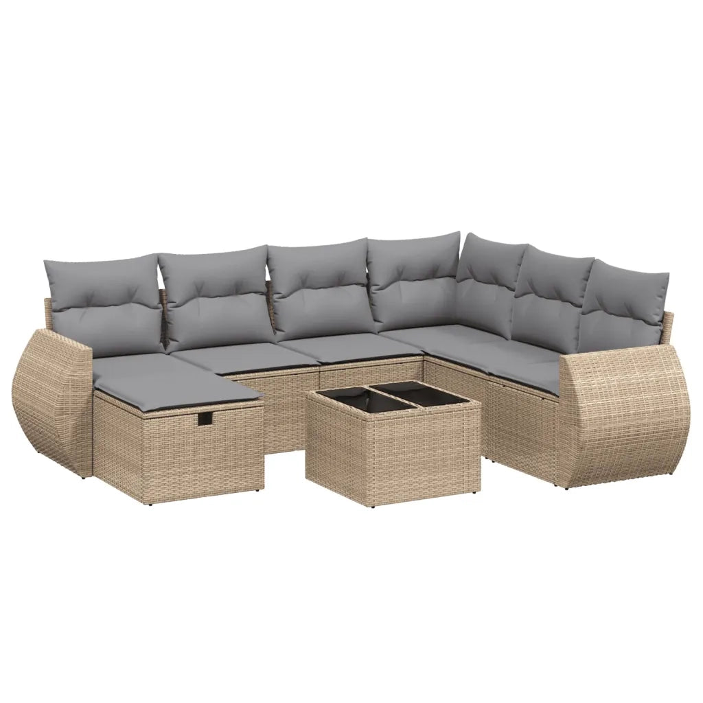 Set Divano da Giardino 8 pz con Cuscini Beige Misto Polyrattan