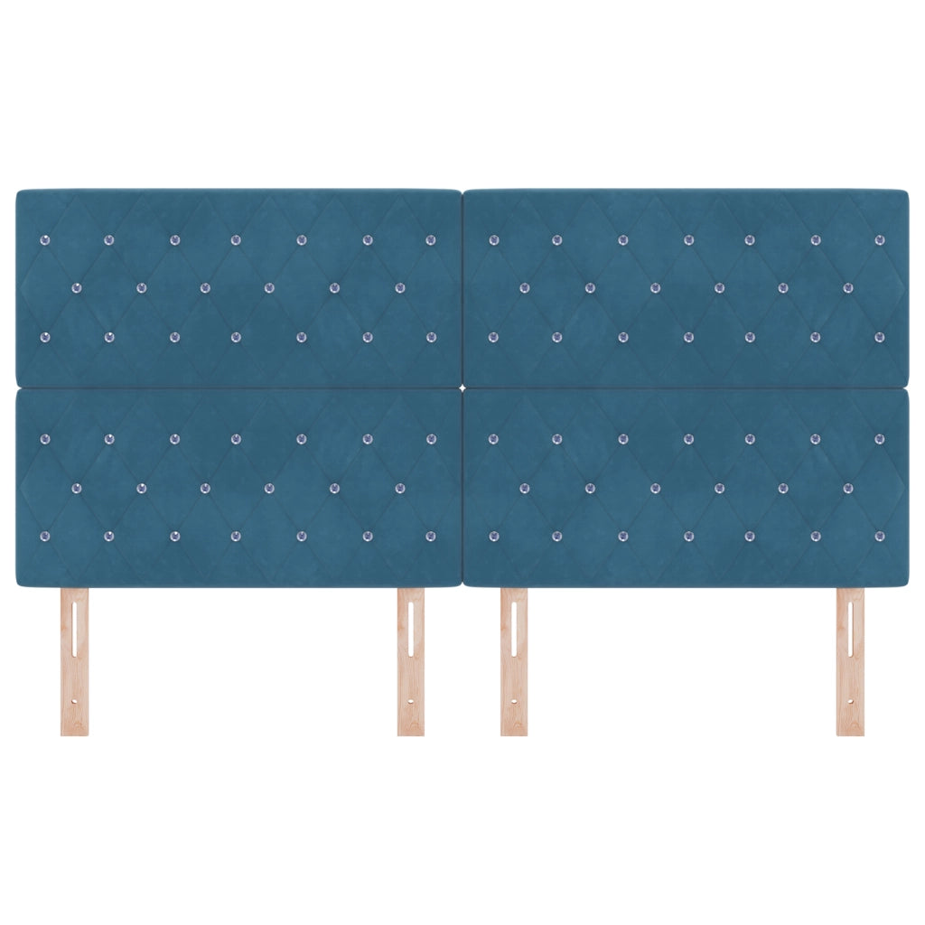 Testiera con Bottoni in Cristallo Trapuntata Blu Scuro 180 cm Velluto