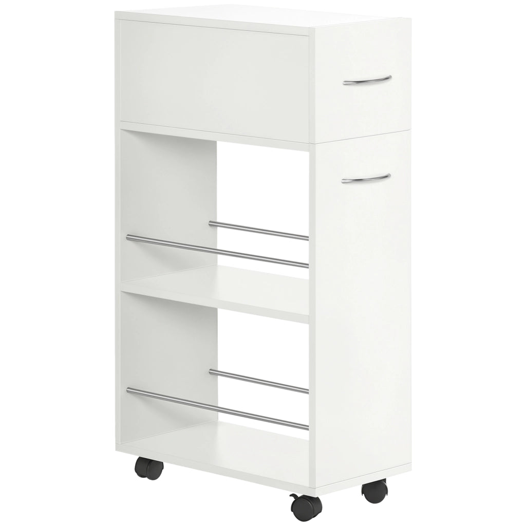 Carrello da Cucina ¨C Xylo ¨C Truciolato e Acciaio Inox, 2 Ripiani, Cassetto, 25x50x85 cm