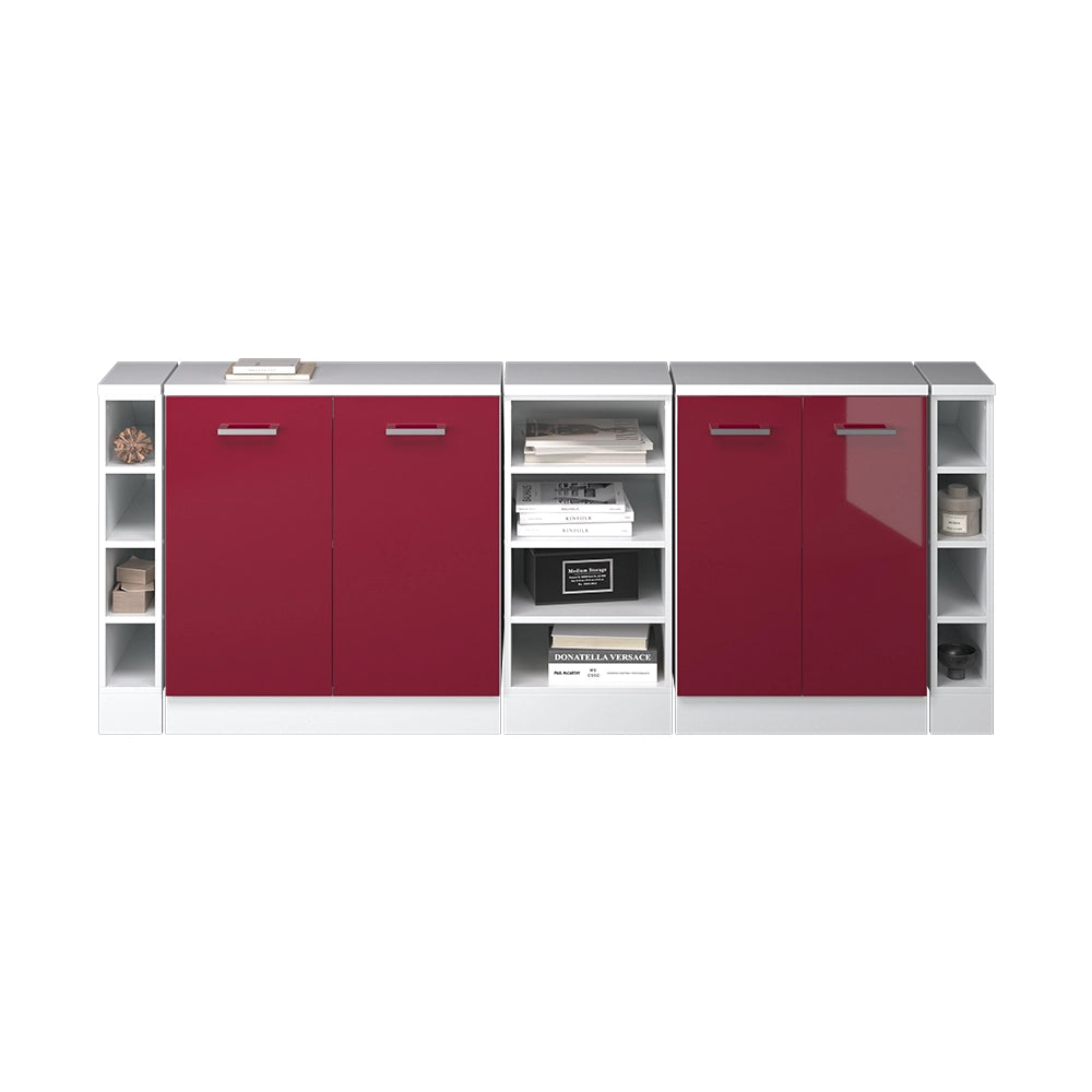 Set di mobili sottotetto Rion Rosso lucido/Bianco 210 cm Set di 5 carcasse armadio profondità 60 cm Vicco