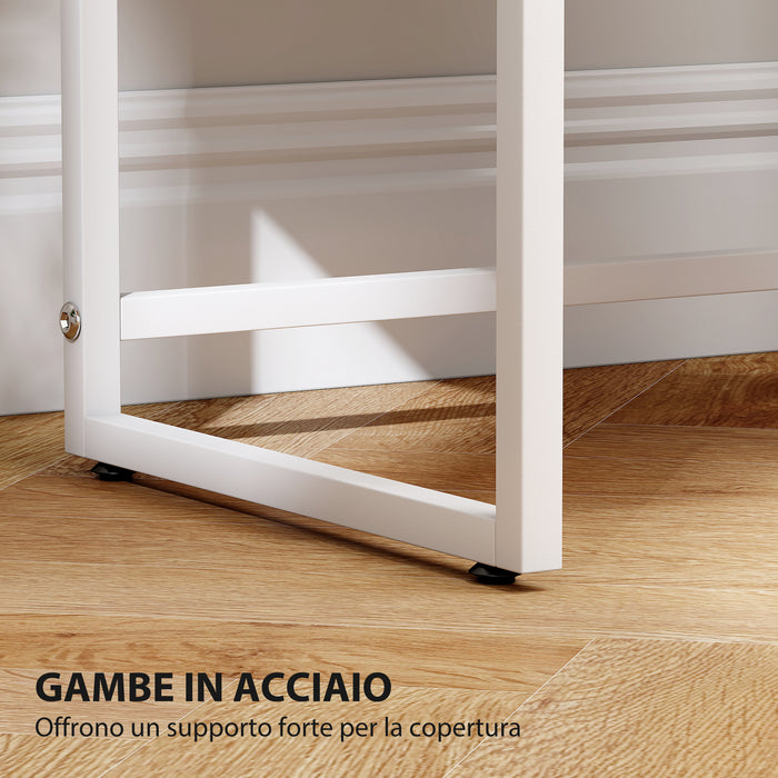 Comodino Moderno a 2 Cassetti con Apertura a Pressione 40x30x50 cm in MDF e Acciaio Bianco