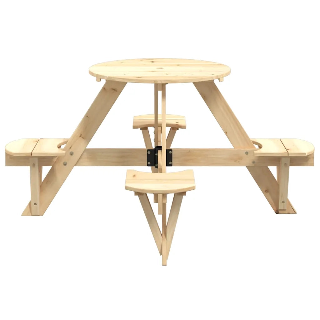 Tavolo da Picnic per 4 Bambini Rotondo con Foro in Legno Abete 4008987