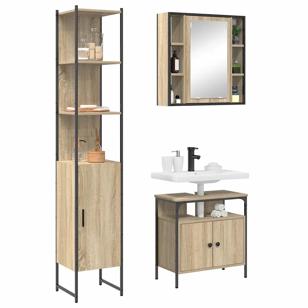 Set di mobili per il bagno con lo scaffale 3 pcs Rovere Sonoma