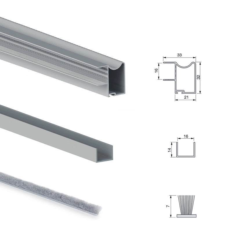 Kit di ferramenta per armadio a 2 porte scorrevoli e chiusura ammortizzata Placard 81, profilo Wave, spessore 18 mm, p..