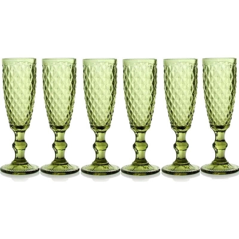 SET 6 CALICI FLUTE DIAMANTE DA 140CC IN COLORE VERDE