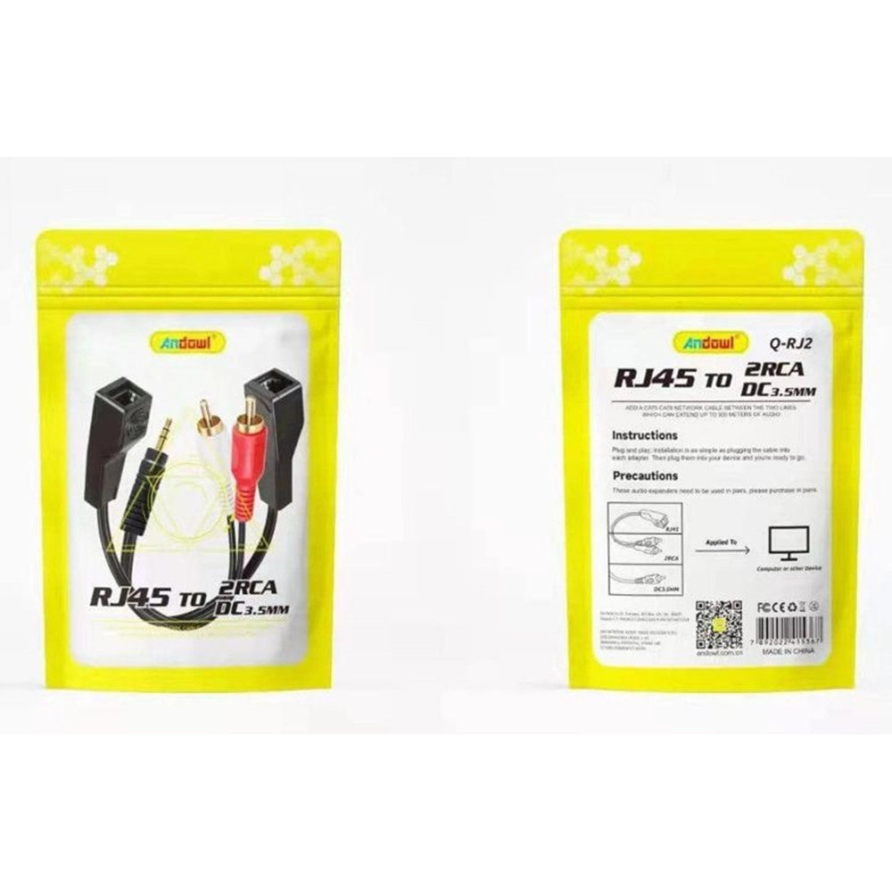 Trade Shop - Adattatore Cavo Estensione Segnali Audio Da Rj45 Femmina A 2rca / Dc3,5 Mm Maschio Q-rj2 -