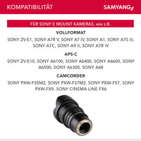 Obiettivo grandangolare per cinema e video 24mm T1,5 VDSLR MK2 – luminosità T1,5 per Sony E Mount, Lunghezza focale fissa, full-frame e APS-C, risoluzione 8K