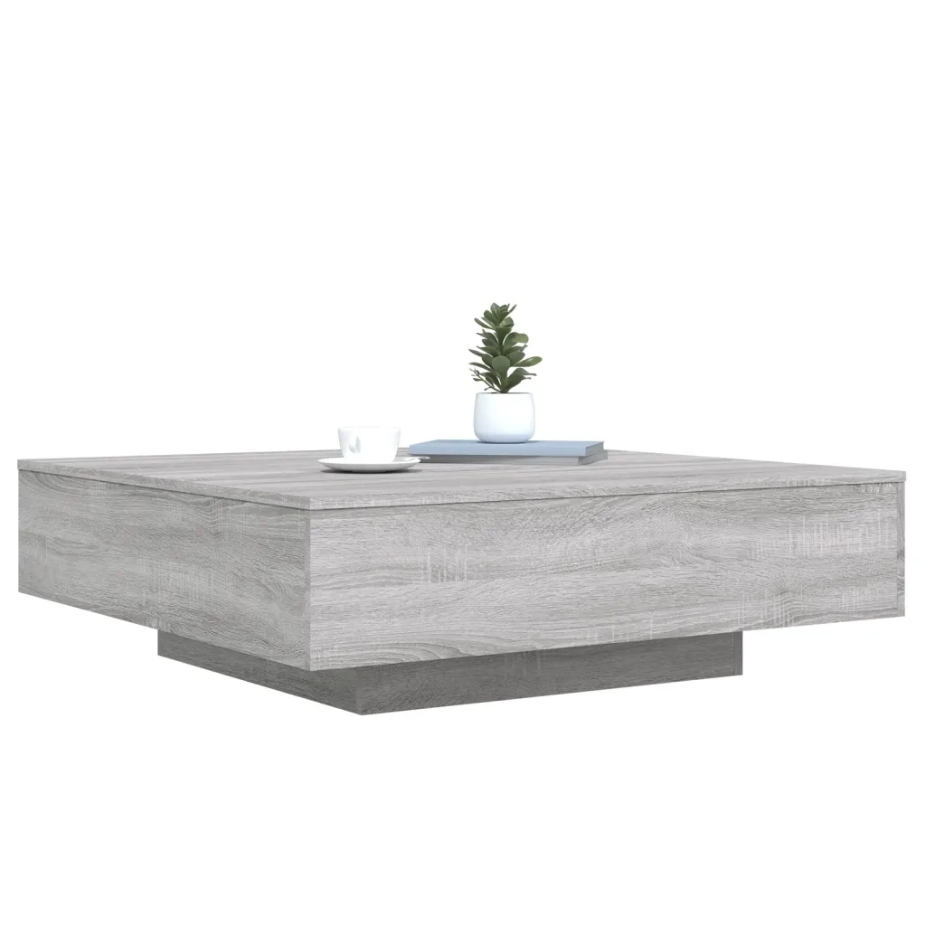 Tavolino da Soggiorno con Luci LED-Tavolino da Salotto-Tavolo Grigio Sonoma 100x100x31 cm
