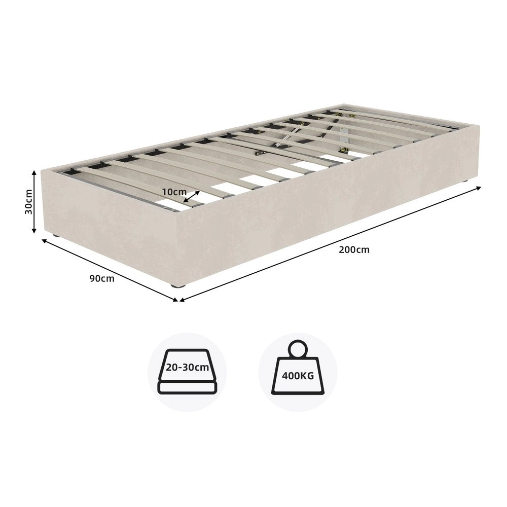 Letto Contenitore Singolo Xylo ¨C Beige ¨C Velluto 90x200 cm senza testiera
