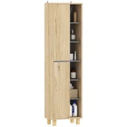 Mobile colonna bagno, armadio bagno con 6 scomparti aperti e 2 armadi, legno naturale