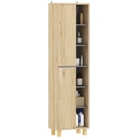 Mobile colonna bagno, armadio bagno con 6 scomparti aperti e 2 armadi, legno naturale