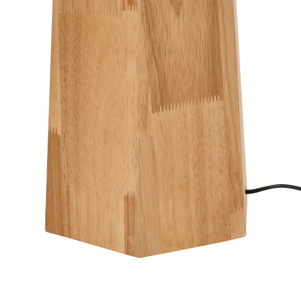 Lampada da terra moderna con paralume a tamburo in tessuto di lino e legno di gomma naturale