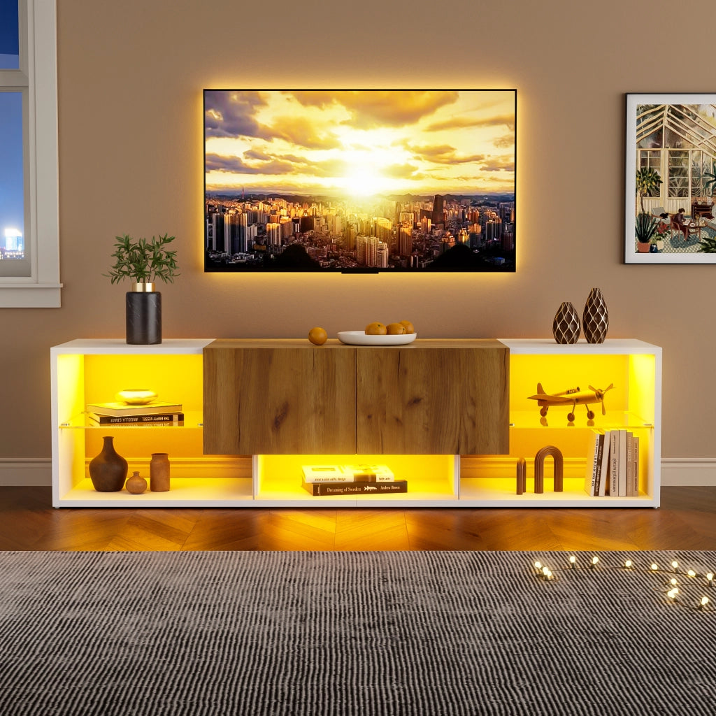 Mobile TV con 2 cassetti e LED - per soggiorno - 160x40x42 cm - in truciolare - bianco