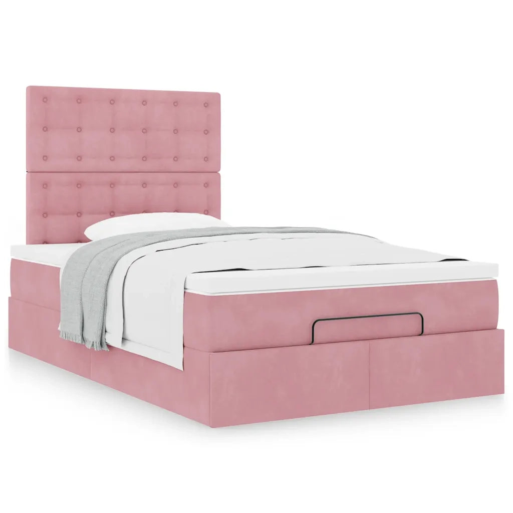 Struttura Letto Pouf con Materassi Rosa 120x190 cm Velluto 3313606