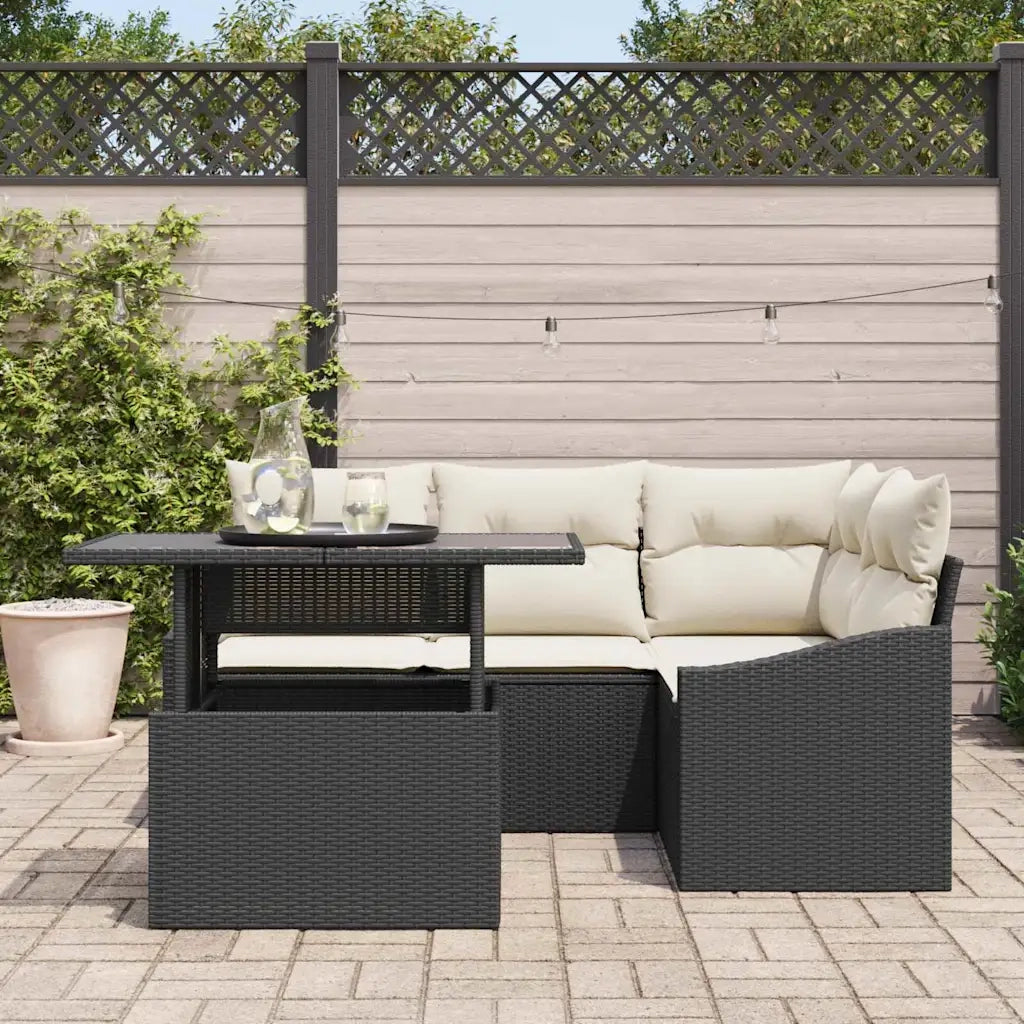 Set Divano da Giardino 5 pcs Nero e Crema polyrattan 3348993