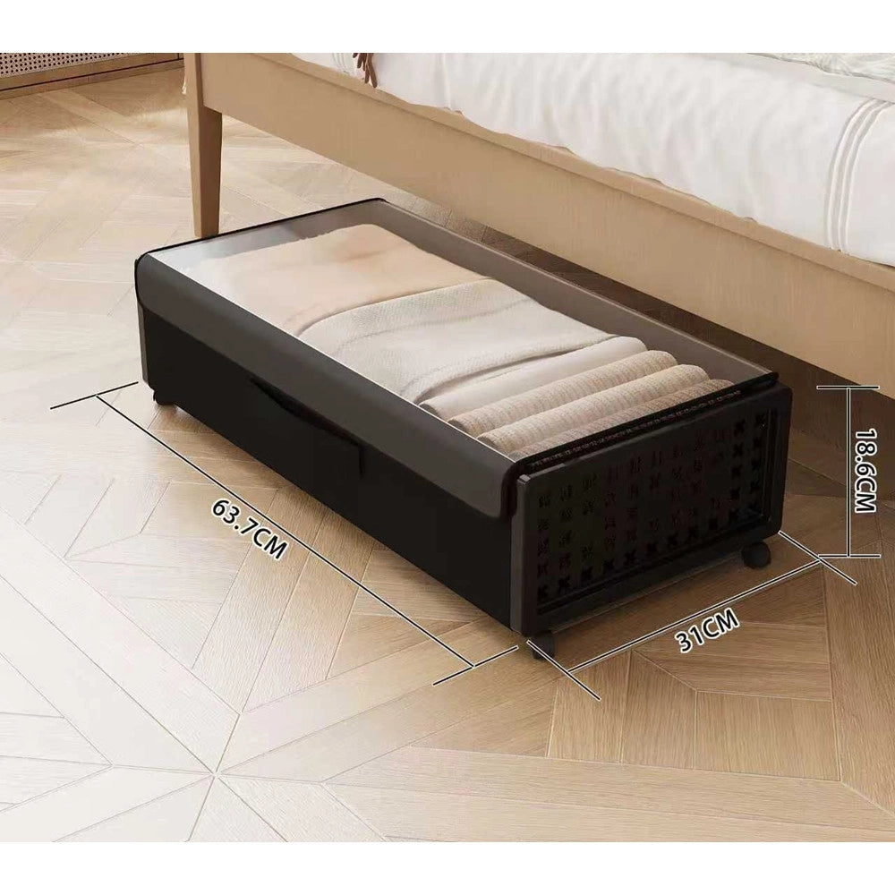 Trade Shop - Contenitore Portaoggetti Sottoletto In Metallo Con Ruote Coperchio Biancheria Salvaspazio -