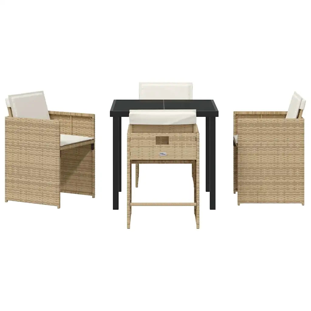 Set da Pranzo per Giardino con cuscino 5 pcs Beige polyrattan 3379988