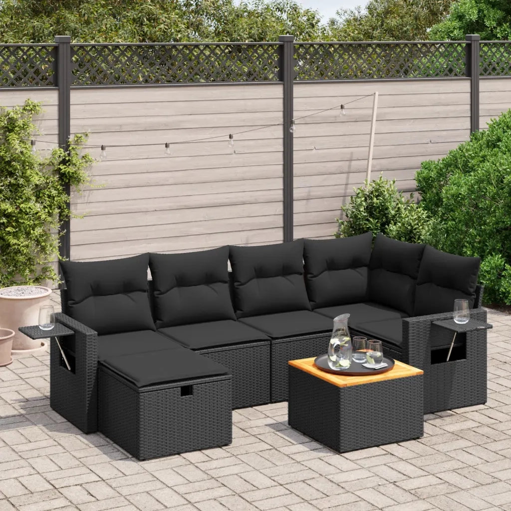 Set Divani da Giardino con Cuscini 7pz Nero Polyrattancod mxl 90520