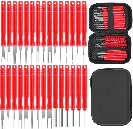 Set di 30 rimozione connettori auto, attrezzi per rimozione connettori, inclusa cassetta di attrezzi, set di rimozione connettori (rosso)