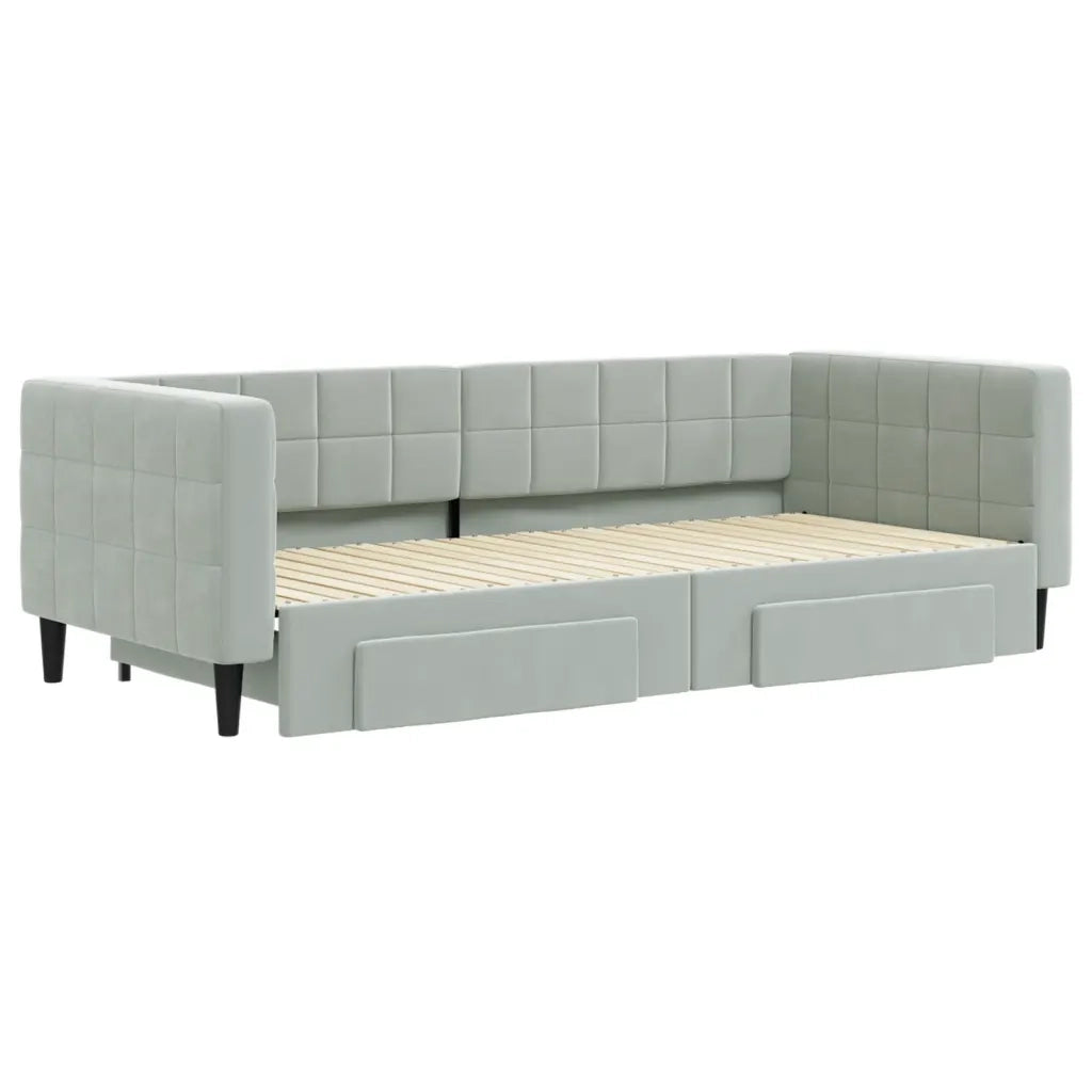 Divano Letto Estraibile Cassetti Grigio Chiaro 90x200cm Velluto
