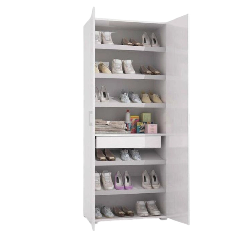 Mobile Portascarpe Eracle, Scarpiera 6 Ripiani Made in Italy, 72x37x195h cm Bianco