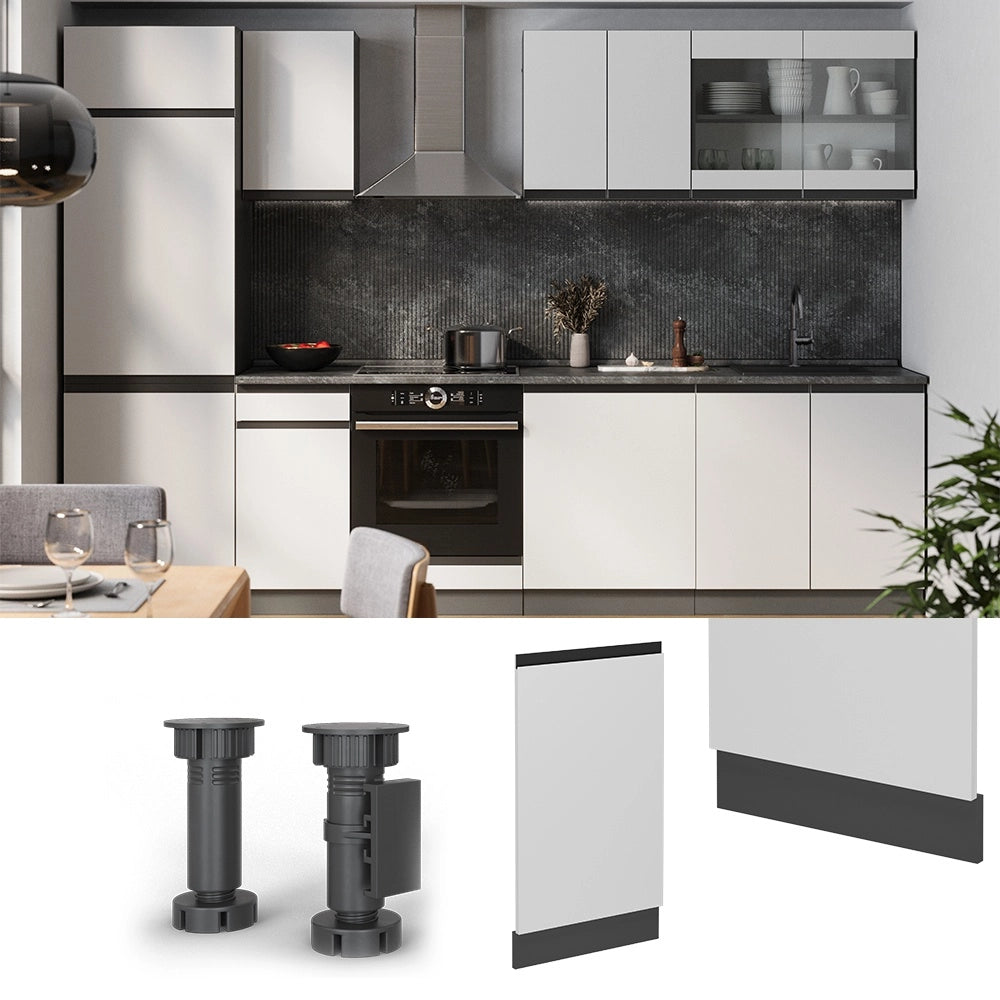 Pannello frontale della lavastoviglie R-Line Bianco/Antracite 45 cm J-Shape senza piano di lavoro Vicco