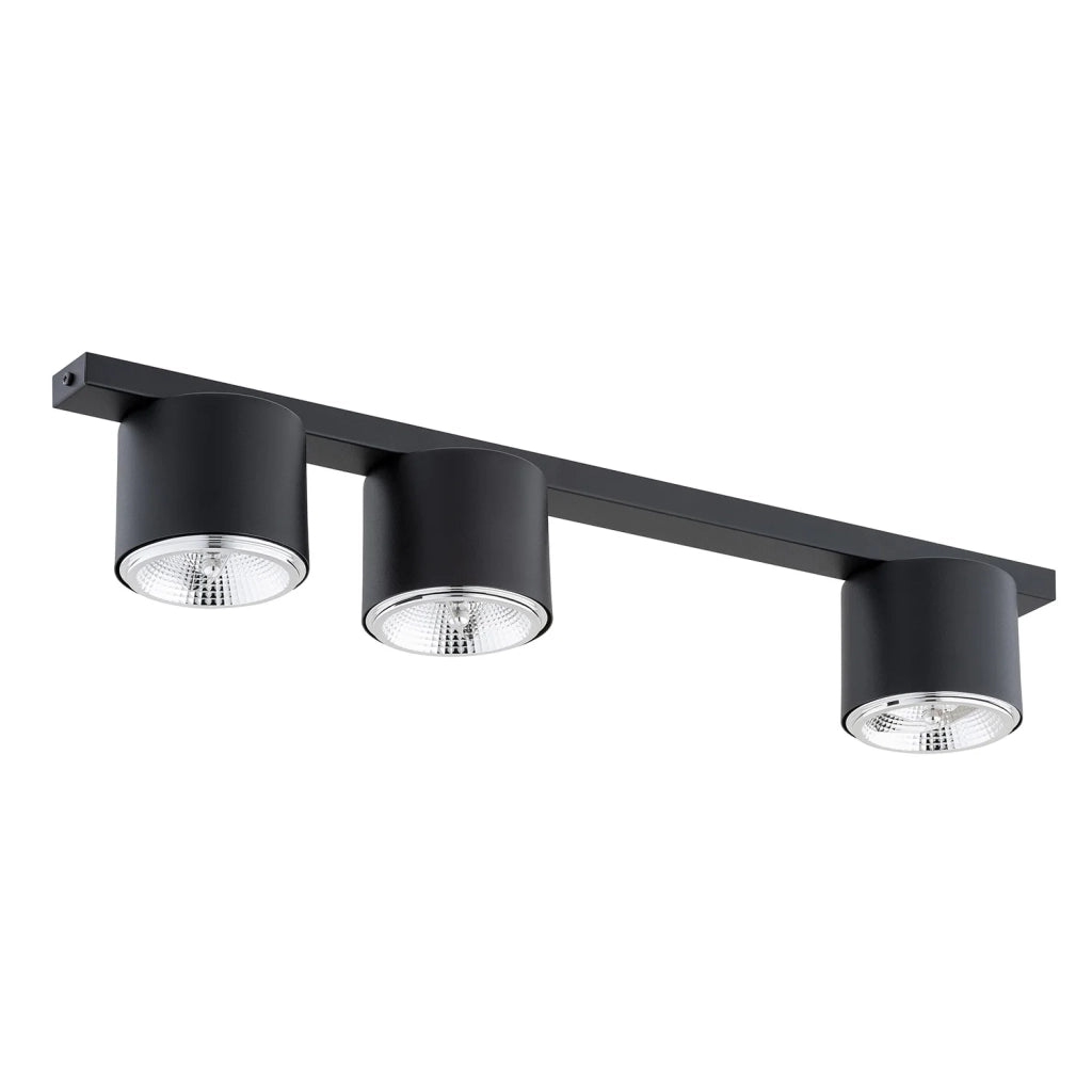 Plafoniera Moderna 3 Luci Faretti Ptah In Acciaio Nero