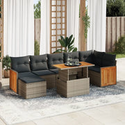Set Divano da Giardino 8pz con Cuscini Grigio Polyrattan Acacia