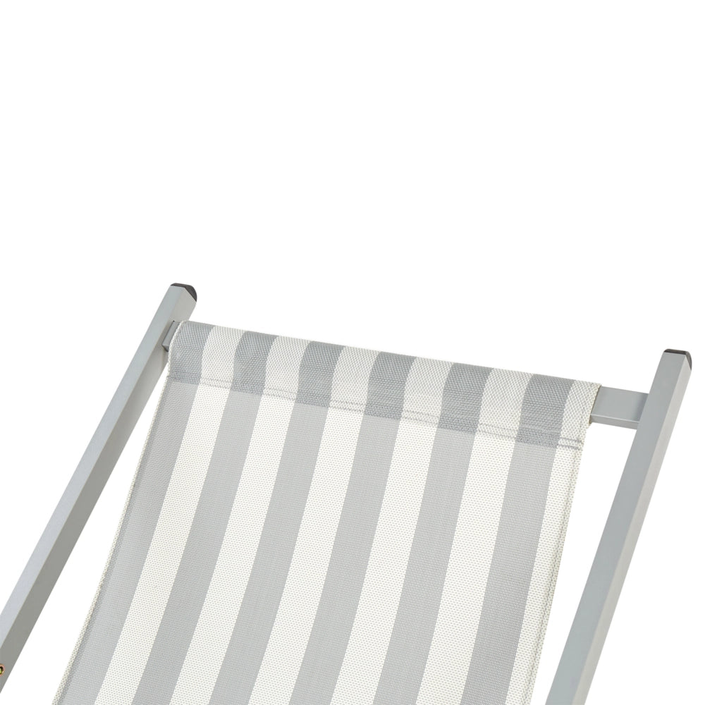 Sedia a sdraio pieghevole Bianco Grigio Textilene a strisce Sedile a fionda Sedia da spiaggia Schienale regolabile Patio Reclinabile