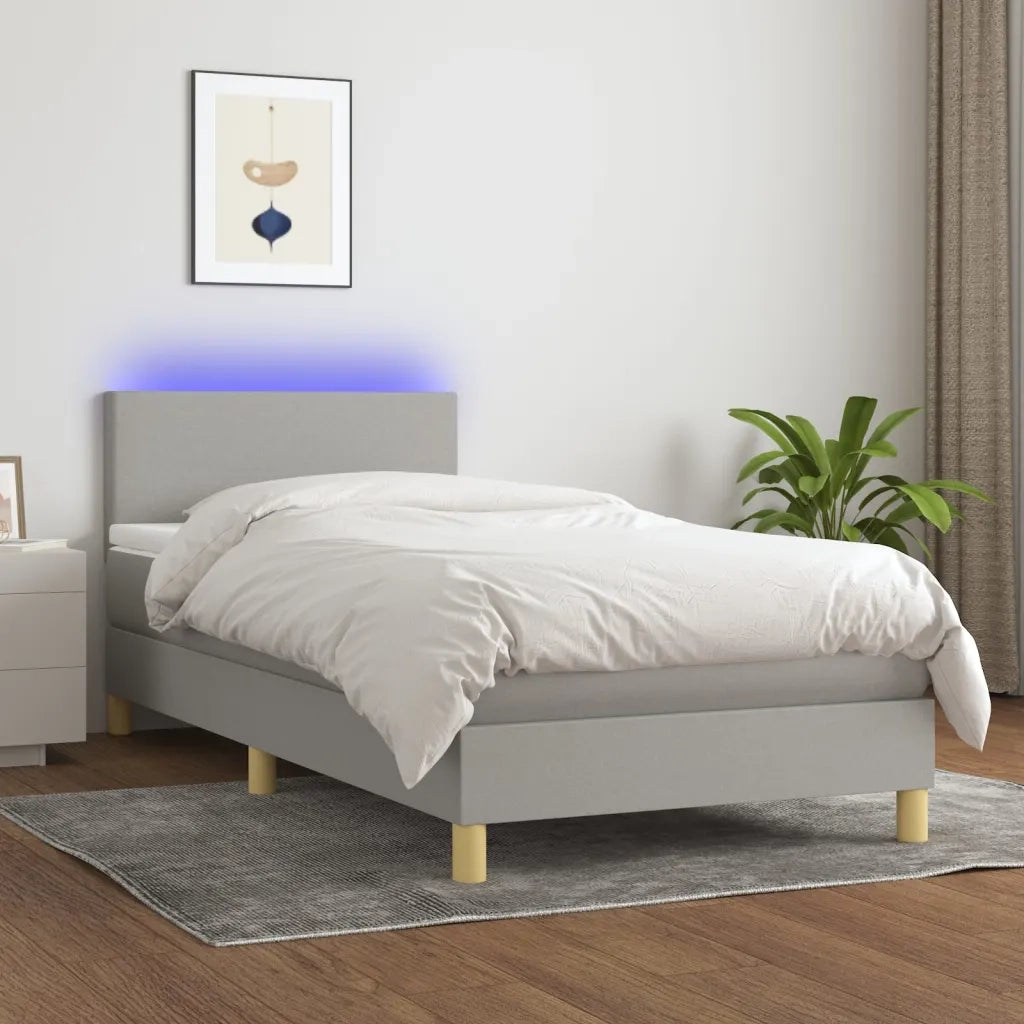 Letto a Molle Materasso e LED Grigio Chiaro 90x200 cm Tessuto cod mxl 63333