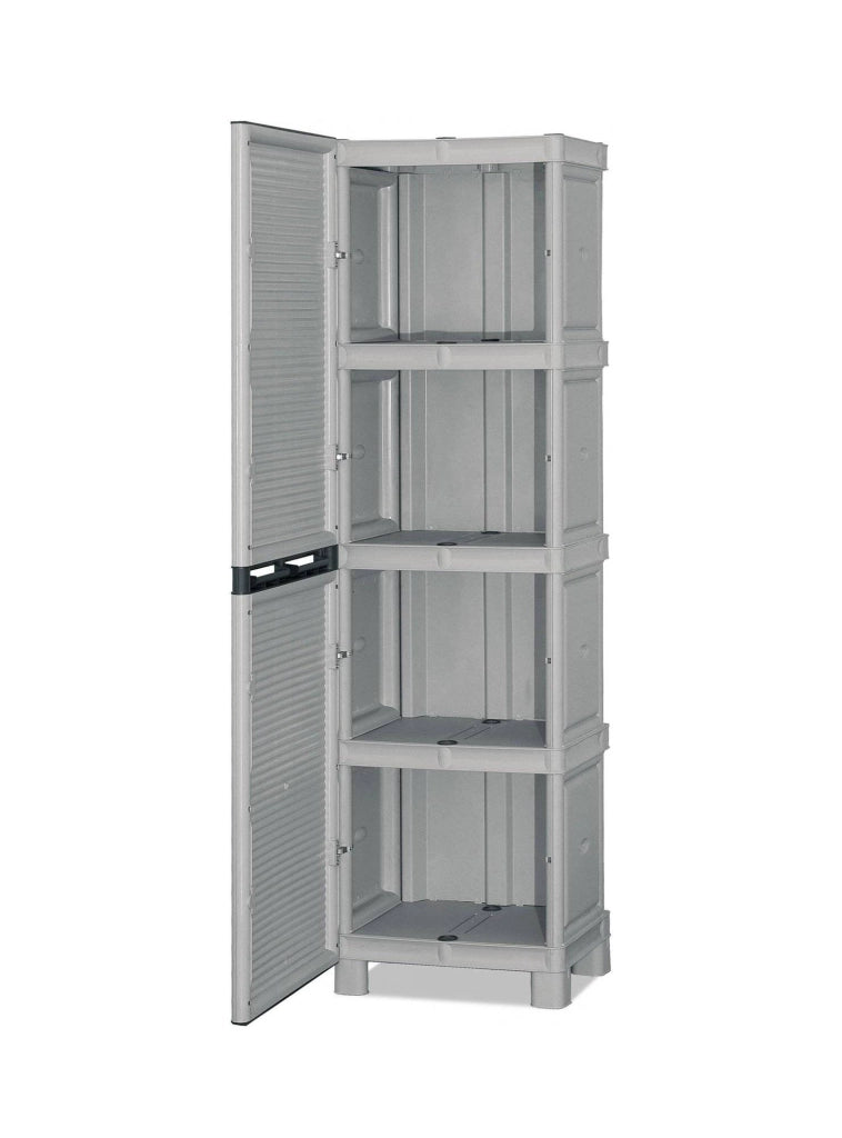 Armadio multiuso da esterno o Allain, Mobile a 1 anta e 3 ripiani in polipropilene, 100% Made in Italy, cm 50x39h172, colore Grigio chiaro