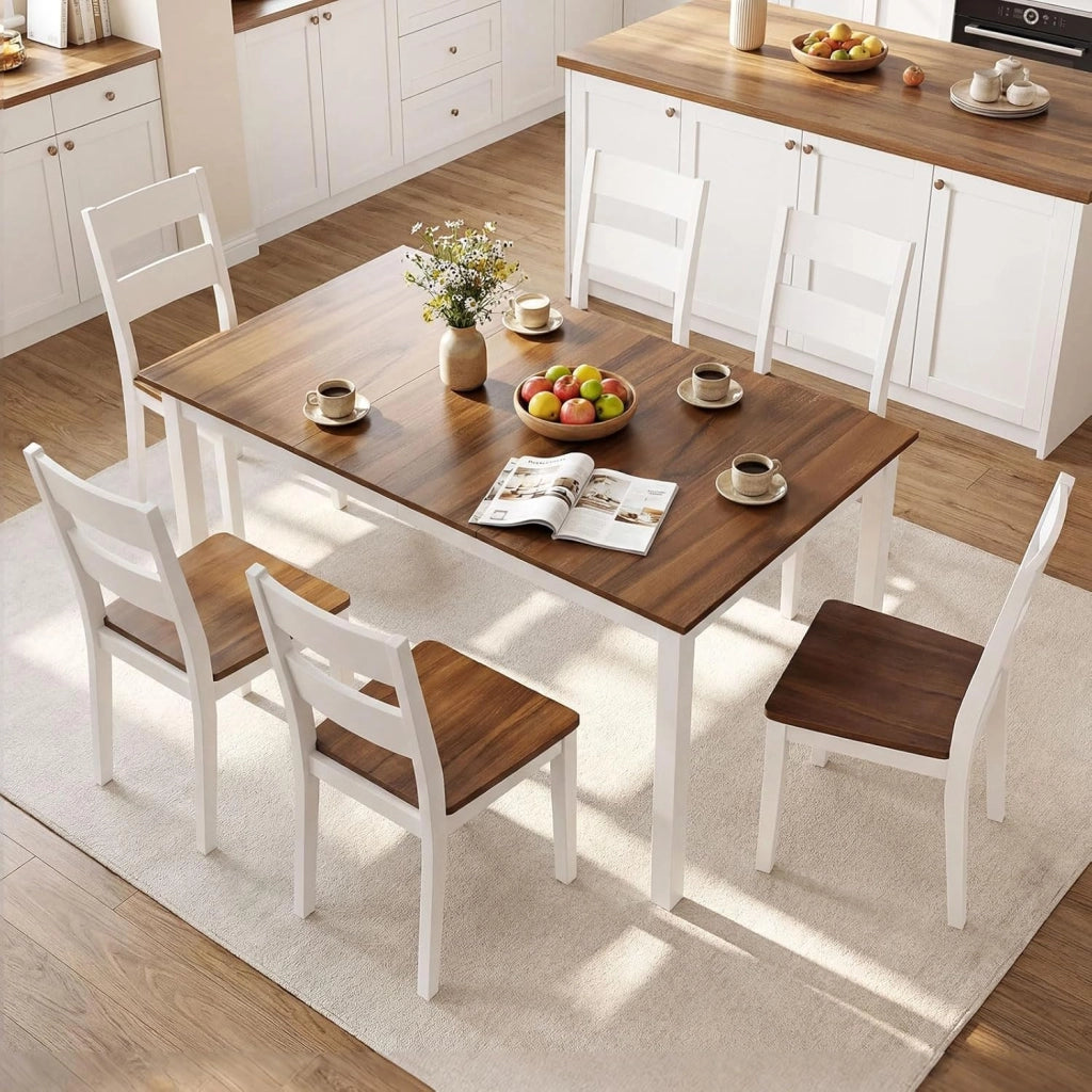 Tavolo da Pranzo per 4-6 Persone, Tavolo Rettangolare in Stile Rustico con Gambe in Legno di Gomma Massello, Tavolino Cucina per Sala da Pranzo e Soggiorno, 152,5 x 91,5 x 76,5 cm