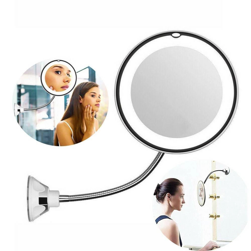 Trade Shop - Specchio Ultra Flessibile Rotondo Trucco Luce Led 5x Pieghevole Rotante Te-b0140 -