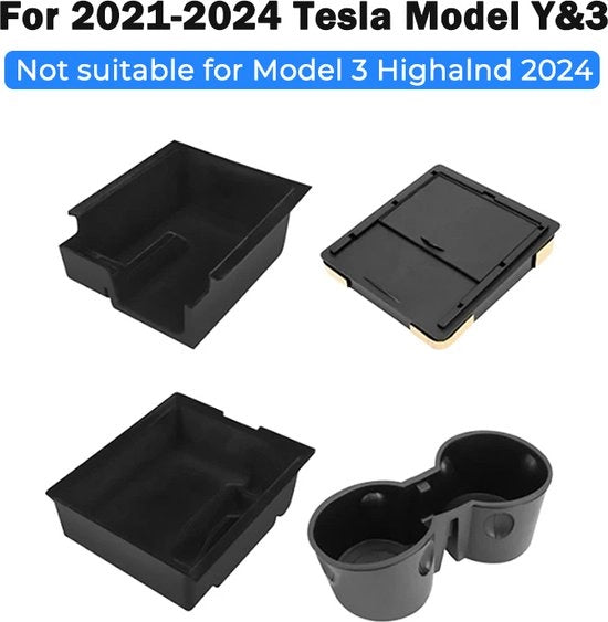 Organizzatore di Console Centrale per Modello Y 2021-2024 - Bicchieriere e Cassa di Stoccaggio Centrale per Posti Anteriore e Posteriore
