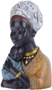 Sculture d'arte africane per decorazione domestica, statua di donna e figlio africani, statue in legno nero, busto di donna africana, adatto per soggiorno, studio, libreria, decorazione ingresso