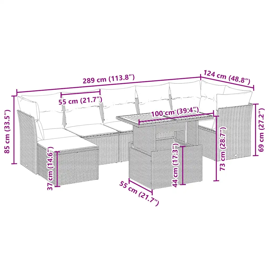Set Divano da Giardino 8 pz con Cuscini Beige in Polyrattan 3275487