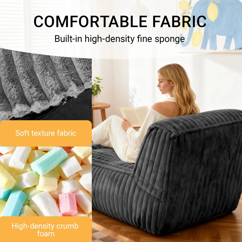 Chaise longue modulare con supporto ergonomico a 3 zone; sistema antiscivolo e struttura compatta in flanella grigio scuro