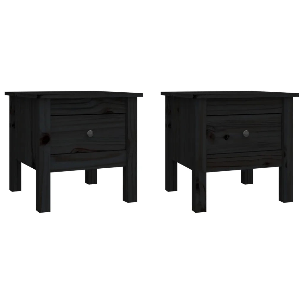 Tavolini 2 pz Neri 40x40x39 cm in Legno Massello di Pino 813793