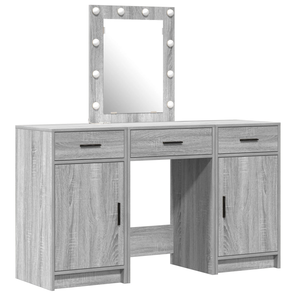 Set da toeletta a 3 pezzi con LED in legno ingegnerizzato grigio
