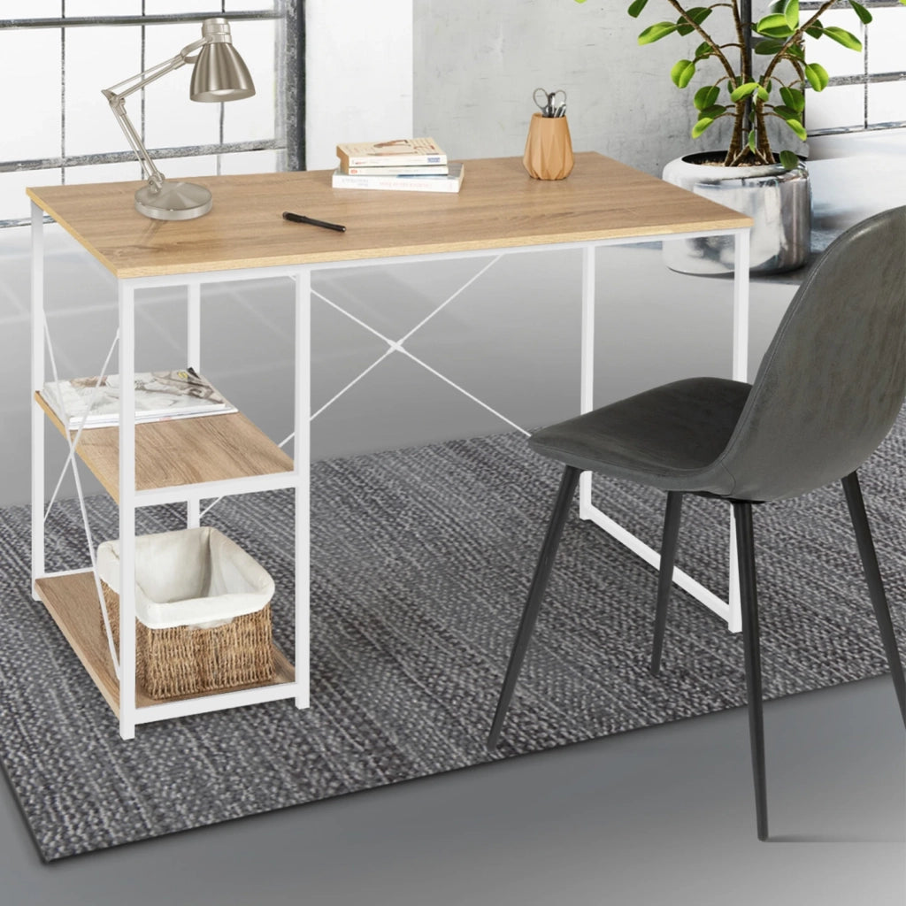 IDMarket - Scrivania dritta in legno e metallo bianco, design industriale DETROIT