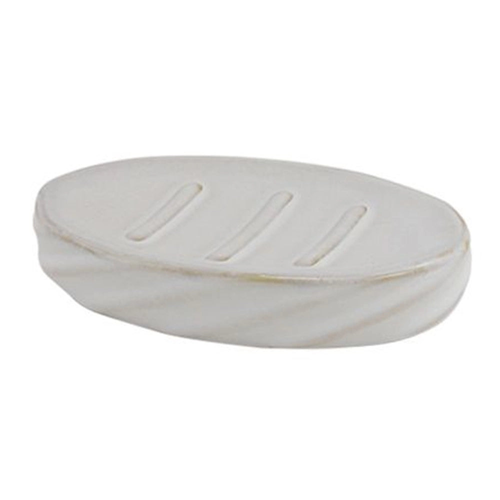 Trade Shop - Piattino Porta Sapone Saponetta In Ceramica Rigato Obbliquo Bianco Ovale Bagno 87800 -