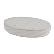 Trade Shop - Piattino Porta Sapone Saponetta In Ceramica Rigato Obbliquo Bianco Ovale Bagno 87800 -