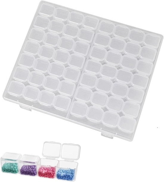 Scatola di archiviazione per accessori di Diamond Painting - 56 rasters con cassetta di ordinamento per diamanti per schilderia in plastica