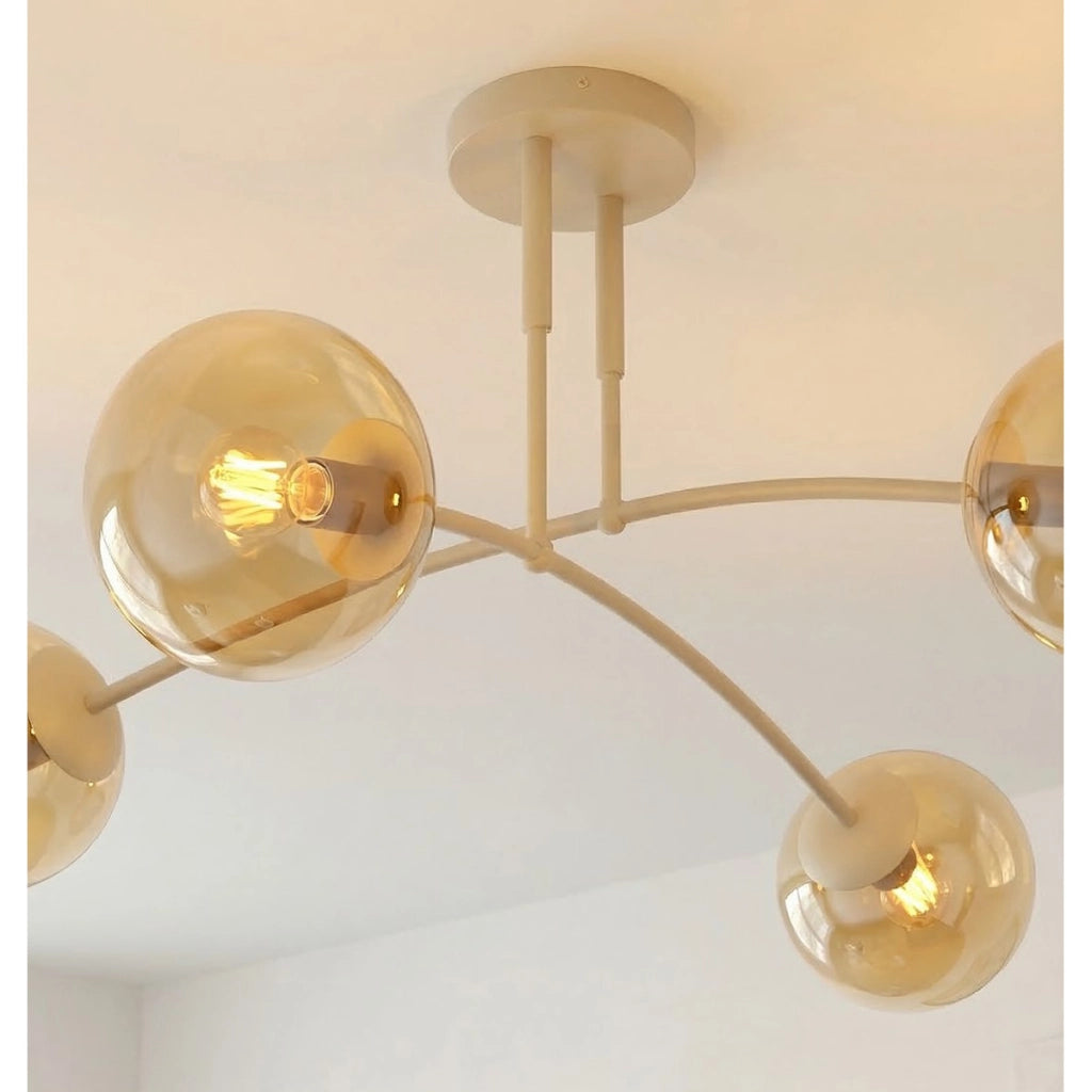 Lampada a sospensione Pregos in acciaio beige e vetro ambrato