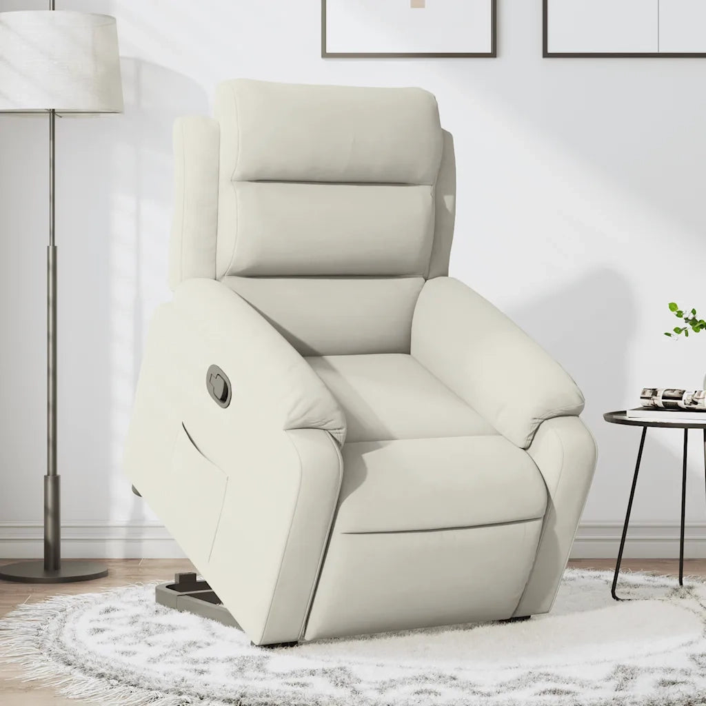 Poltrona Alzapersona Reclinabile Crema in Velluto 3205101