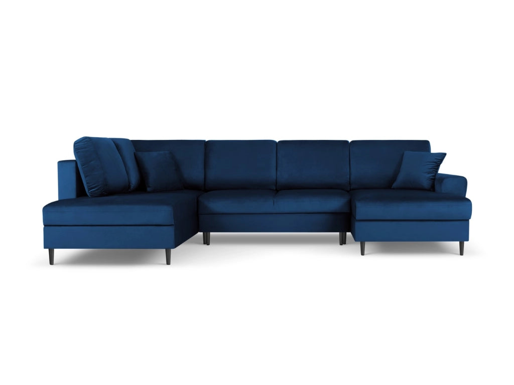 Cosmopolitan Design - Divano panoramico convertibile sinistro con contenitore "Kyoto" 7 posti in velluto blu reale 