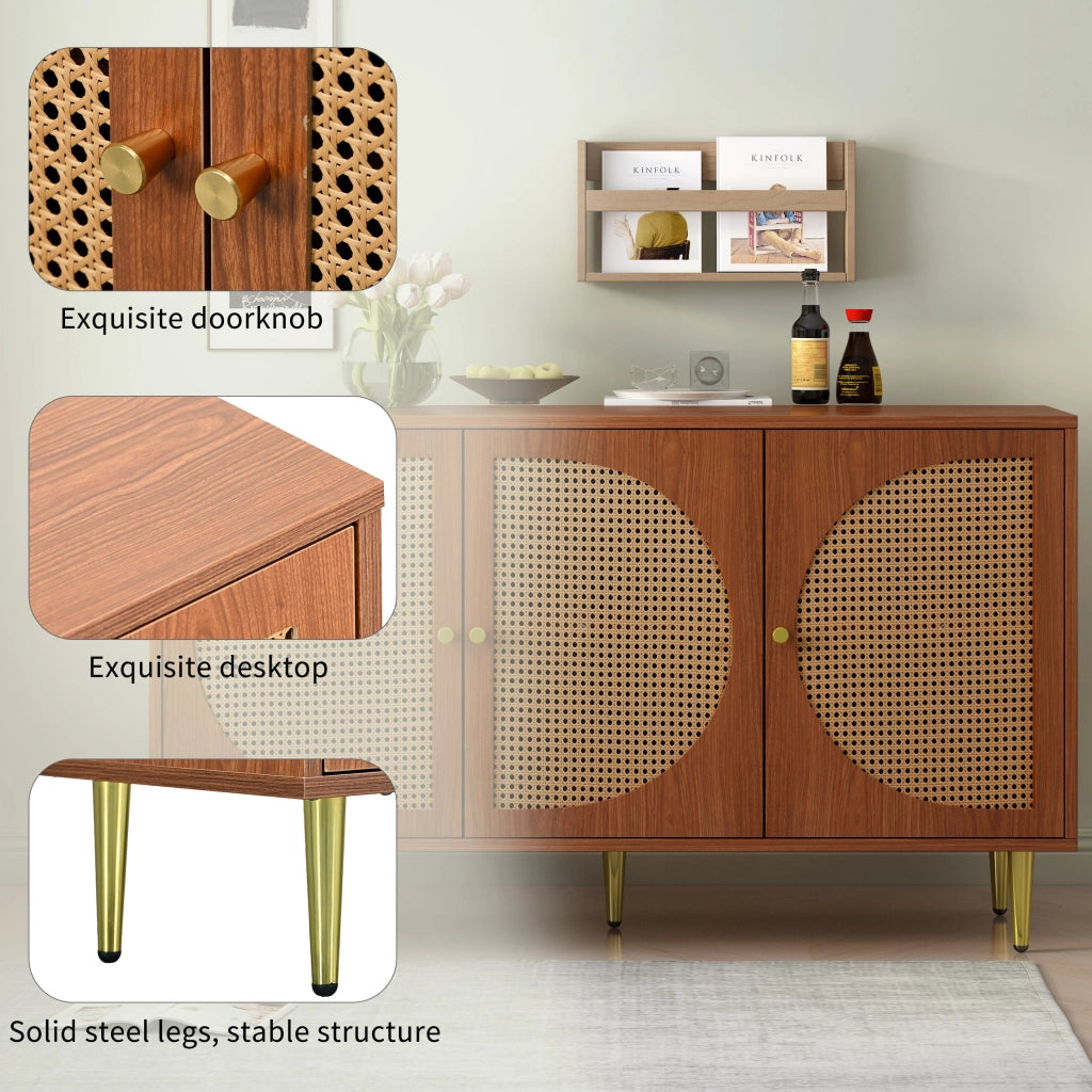 Credenza con 3 ante e ripiani regolabili - per soggiorno - in truciolare - 129.8×40×76 cm - noce