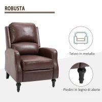 Poltrona Relax Reclinabile 90° e 150° Manuale per TV, Soggiorno, Camera, Design Moderno in Pelle 73x86x104cm